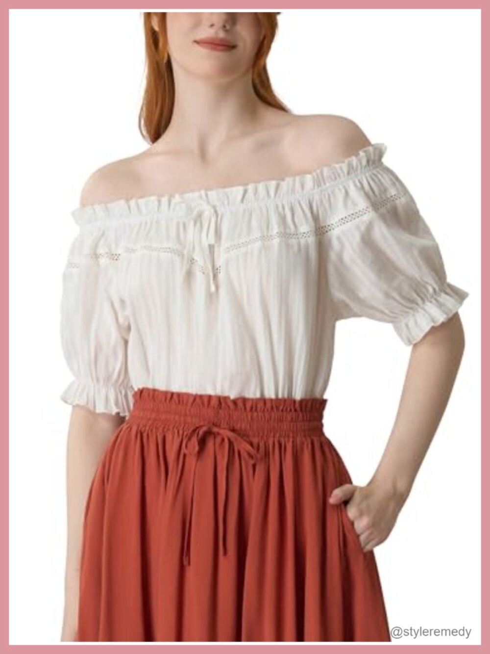 Cotton Peasant Blouse Off Shoulder Renaissance Shirt Bell Sleeve Ren Faire Top